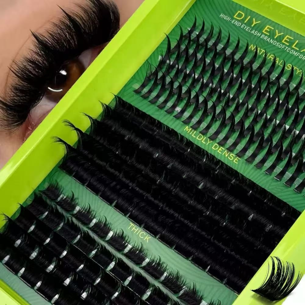 200D Fluffy Cluster Lashes DIY Eyelash Extension Kit D Curl 10-24mm Faux Mink Soft Volume Thick Individual Lashes Private Label