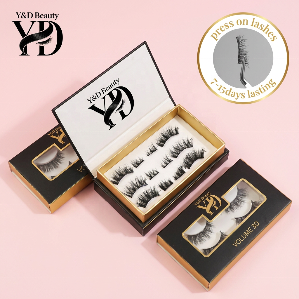 3D Effect Plant Fiber Private Label Wholesale Pre Glued Reusable False Eyelash Self Adhesive Press Handmade Lashes Invisible