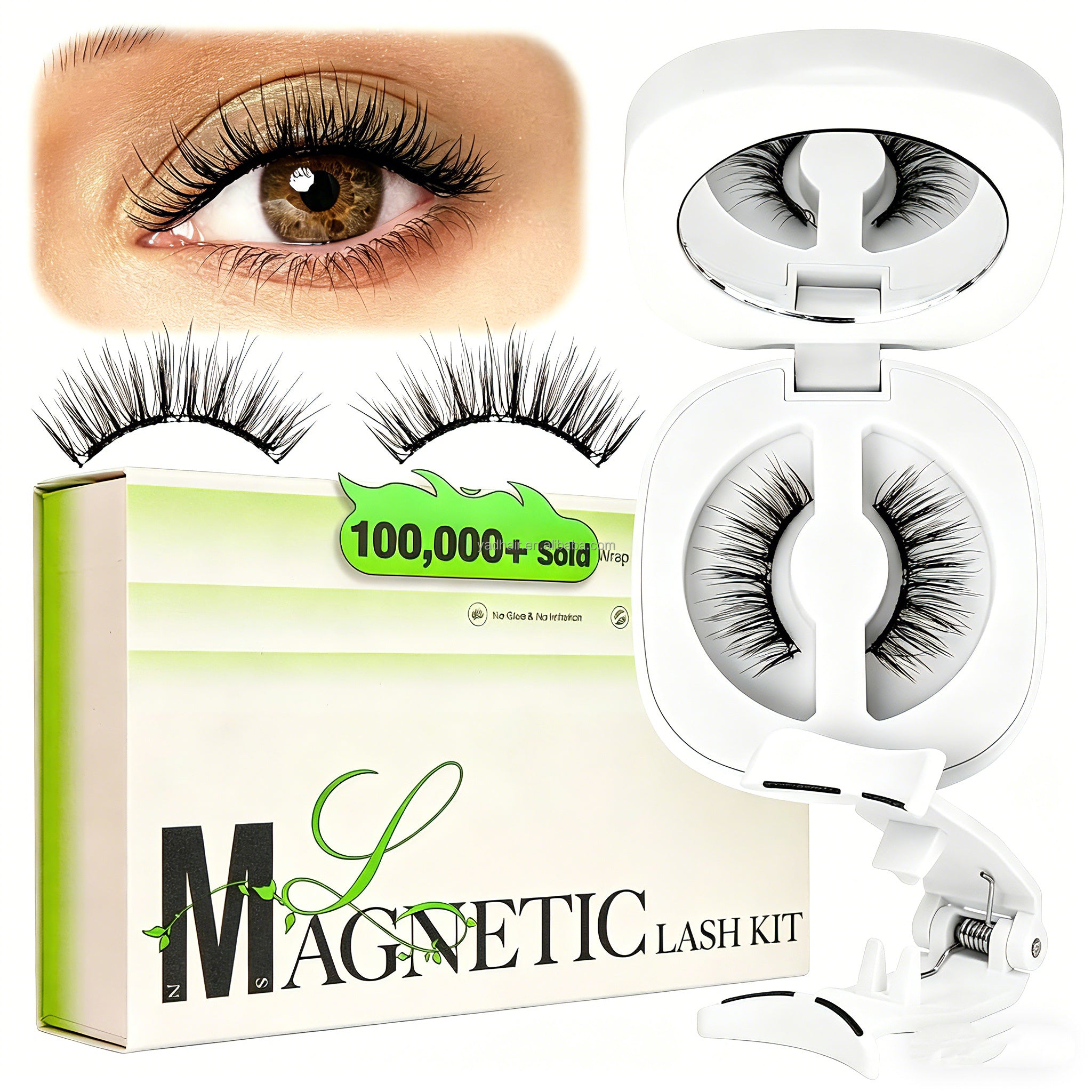 3D Private Label Reusable Faux Mink Magnetic Lashes Custom Logo Natural Waterproof No Glue False Lashes Set Eyelashes Applicator