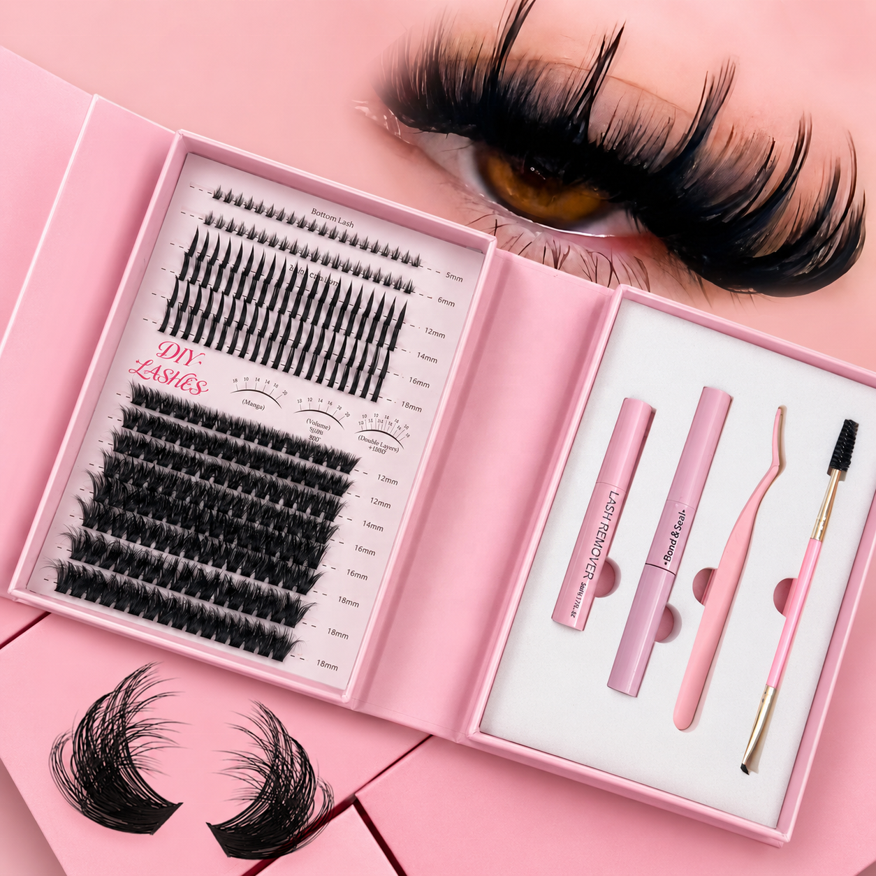 Best Selling Factory Direct Sales Lash Cluster Kit Custom Logo Private Label Individual Mix DIY Spike Fluffy Lash Clusters