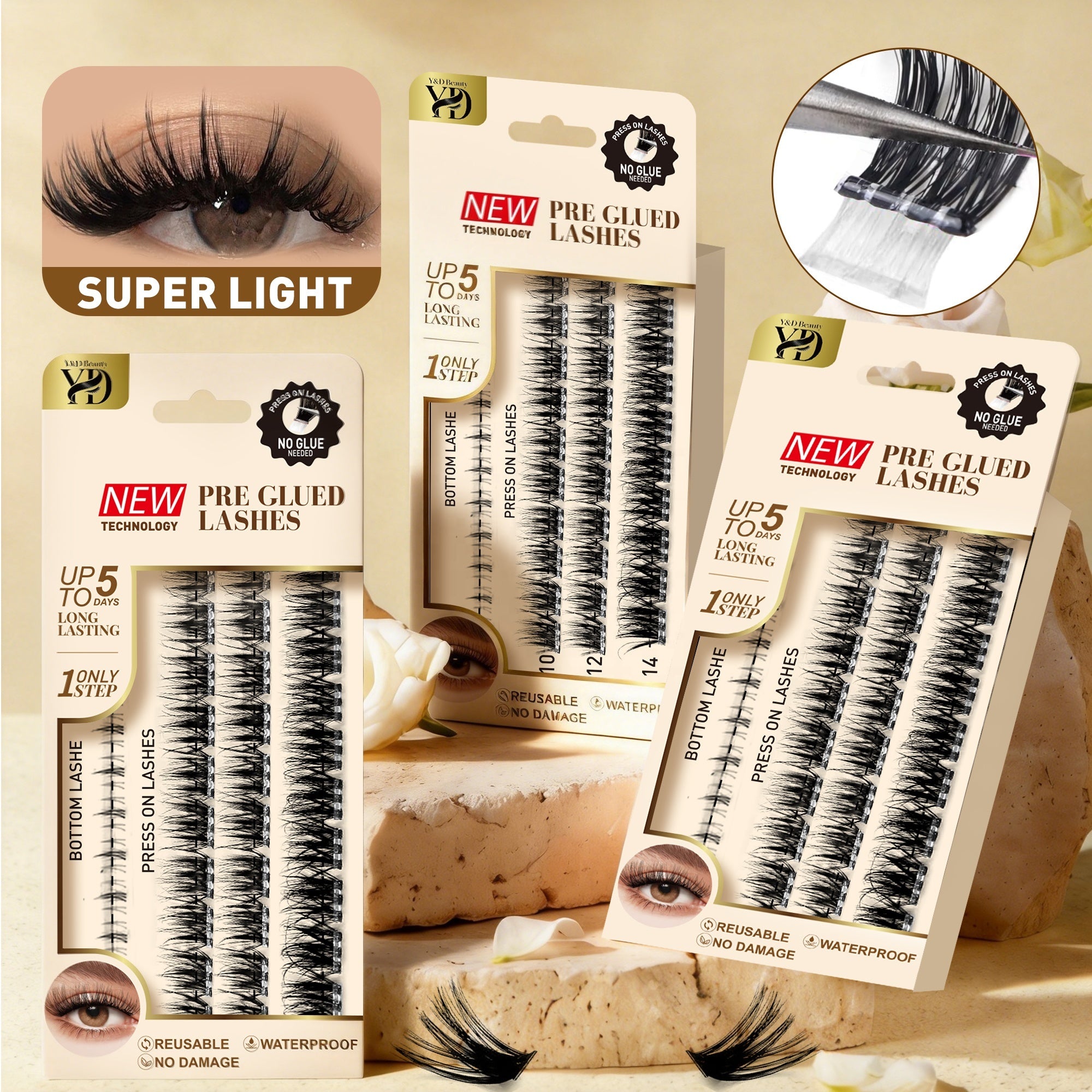 Clean Girl Style CC for 7-10 Days DIY Press No Glue 3D Spike Natural Reusable Stock Pre-glued Korean PBT Handmade Lash Clusters