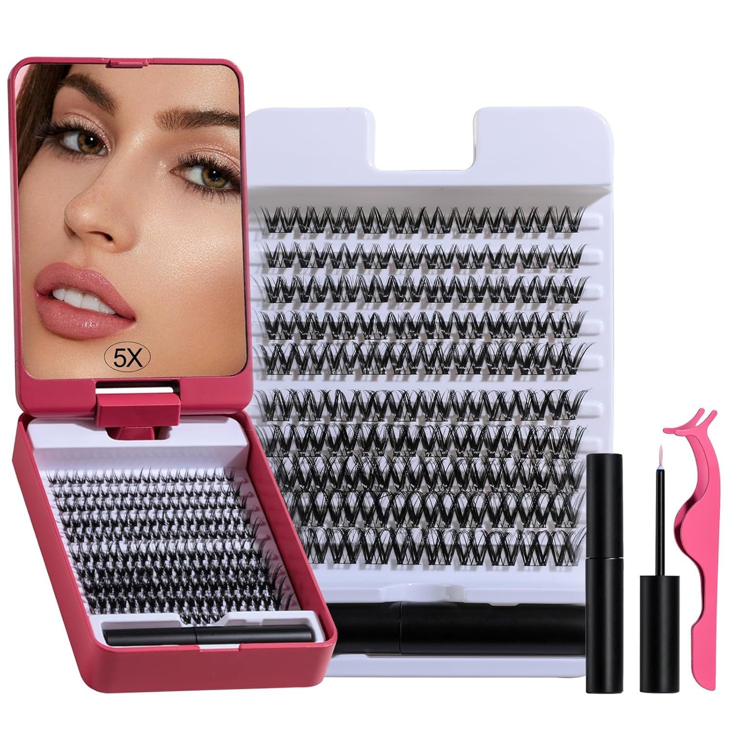Custom Handmade Synthetic Hair DIY Lash Clusters Case Mirror Wispy Eyelash Box Kit Eyelash Tweezers Makeup Beauty Tools Set
