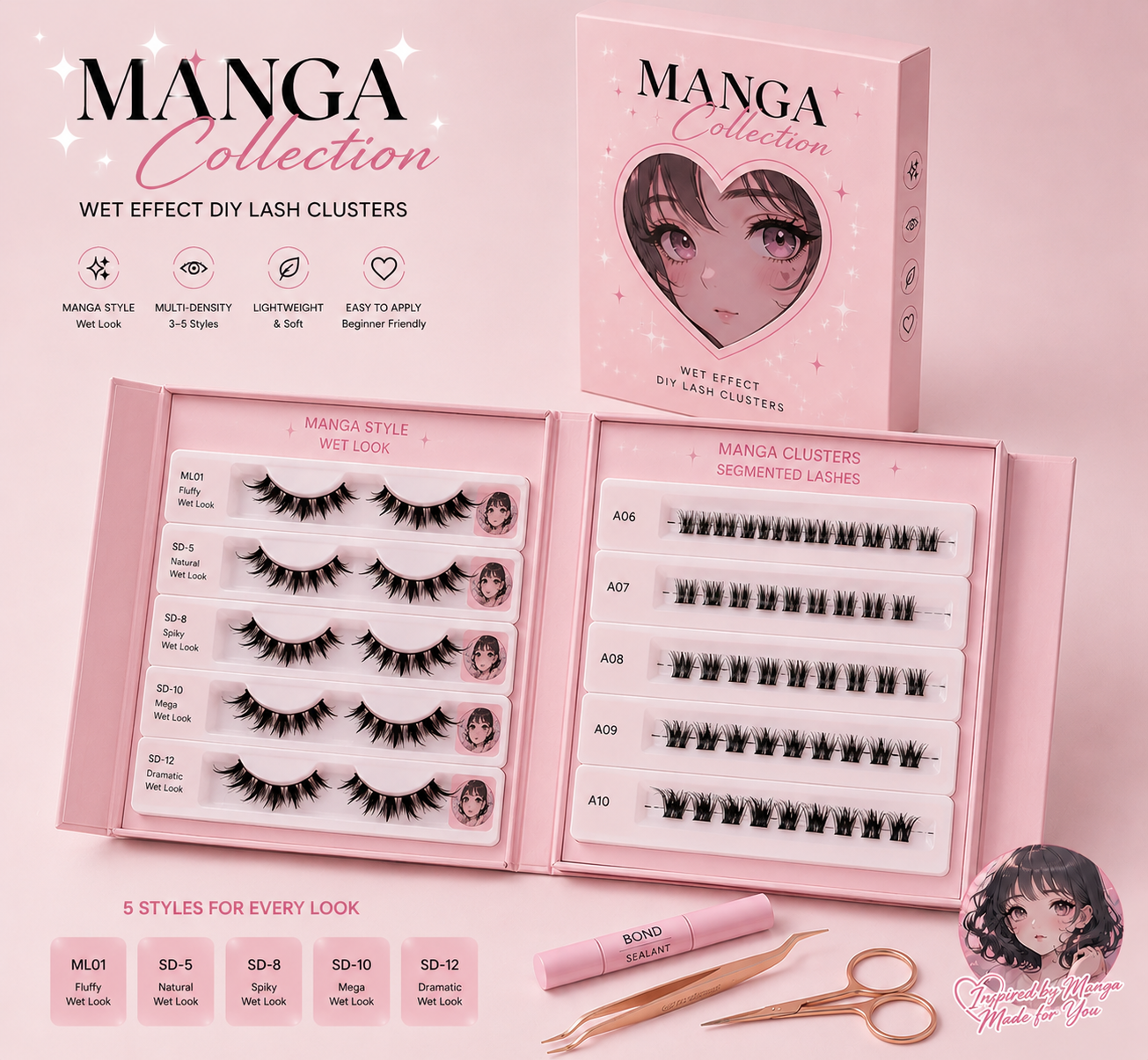 Custom Reusable Synthetic Handmade Spiky Fairy Cluster Lashes Kit Manga DIY Segment Fan Full Strip False Eyelashes Clean Girl