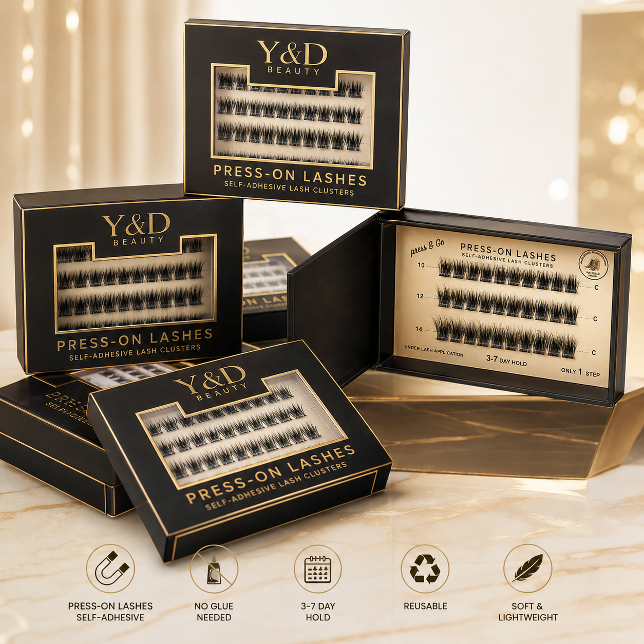 Custom Self Adhesive Lash Cluster KitNoGlue Needed Latex-free Korean PBT Material 7-15 Day Lightweight Comfortable Lash Clusters