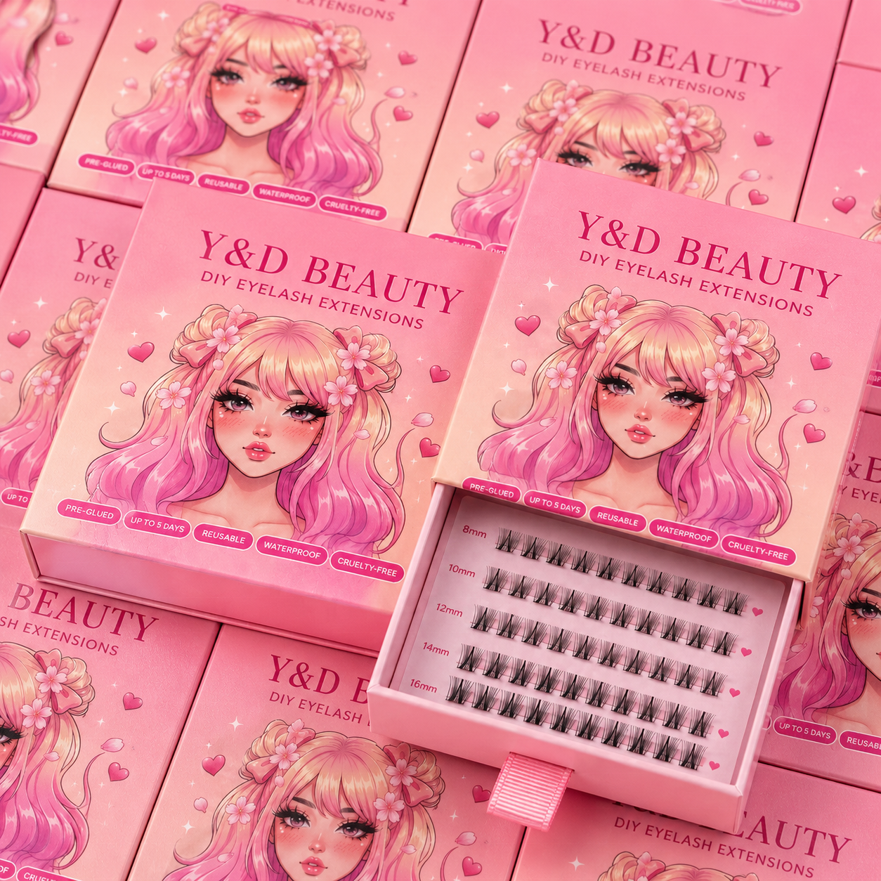 Customized Logo Handmade Diy Pre-Glued Vegan Cruelty-Free Waterproof Press-On Lash Clusters Latex-Free Long-Lasting 7-15 Days