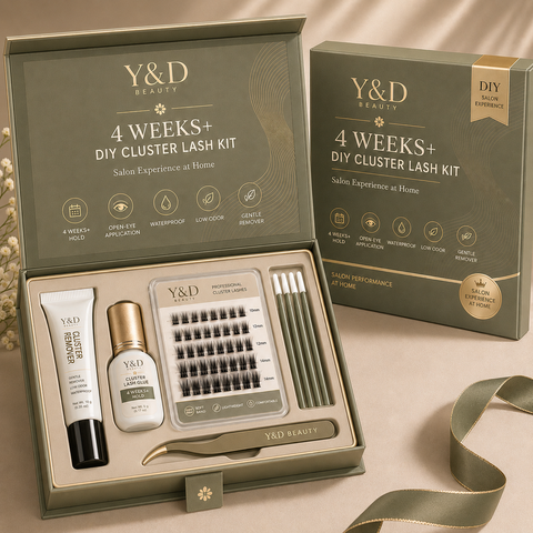 DIY Cluster Lash Kit4 WeeksHold Lash Glue Set with Cluster Lashes,Open-Eye Application, Waterproof,Salon Lash Experience at Home