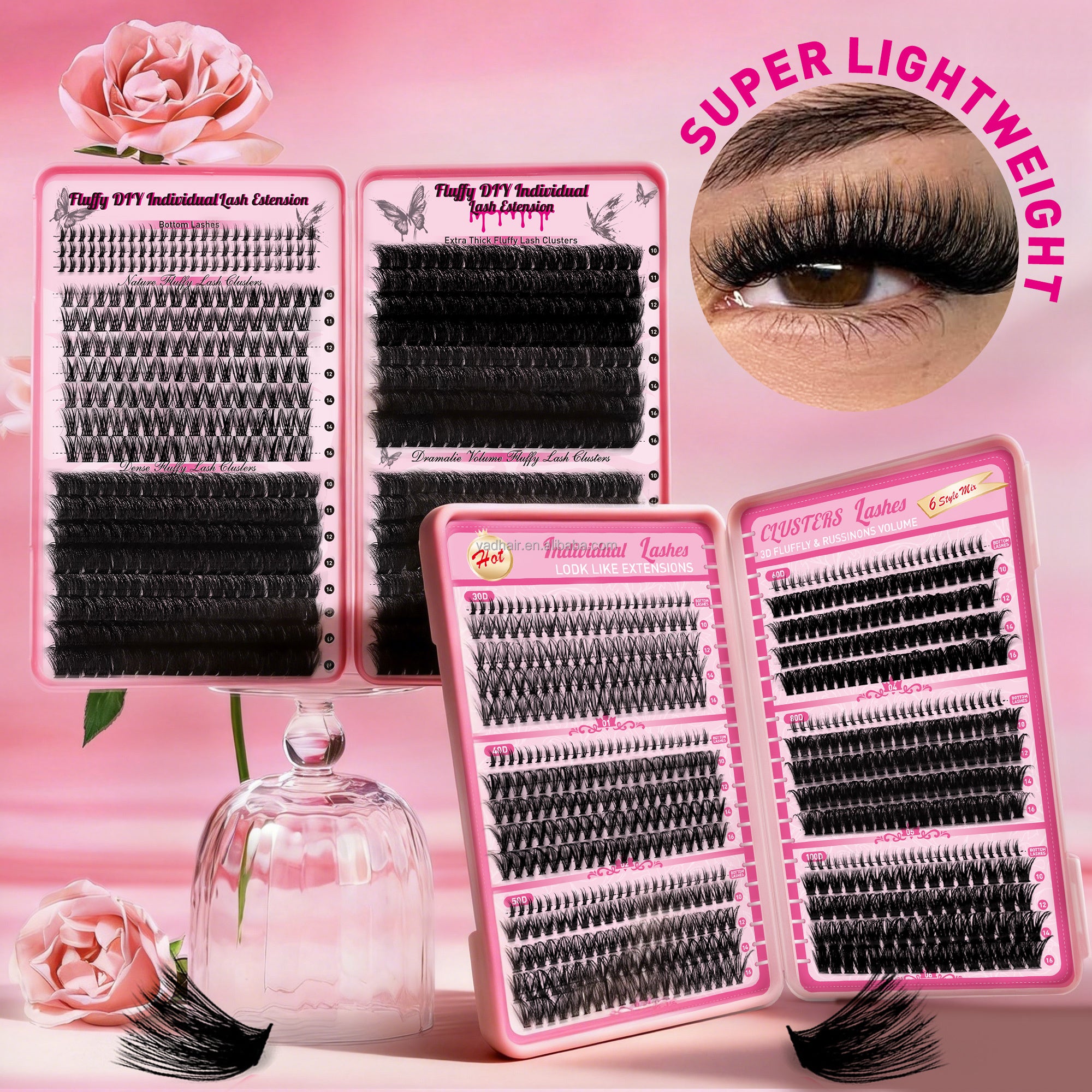 DIY Handmade Individual for Cluster Eyelashes Set D for Mixed Lengths 30D/40D/60D Volume Large-Capacity Lash Clusters Book