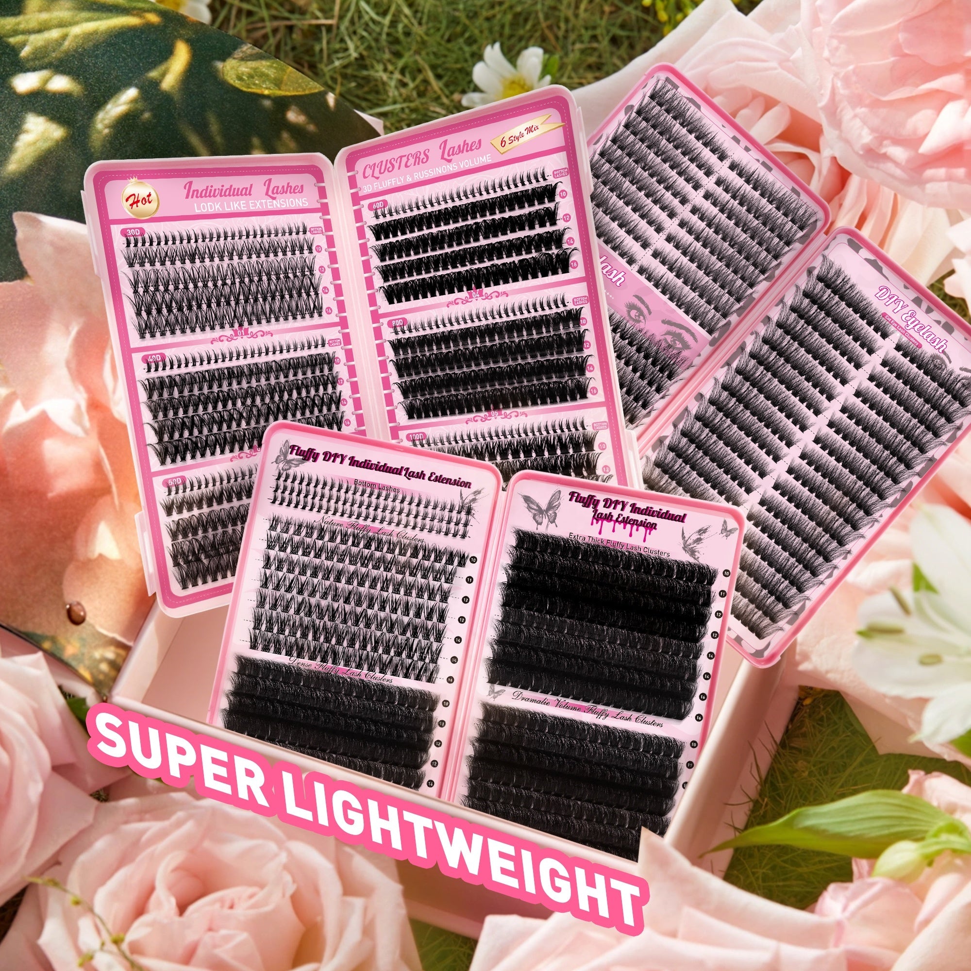 DIY Handmade Individual for Cluster Eyelashes Set D for Mixed Lengths 30D/40D/60D 12 Rows Volume Large-Capacity Lash