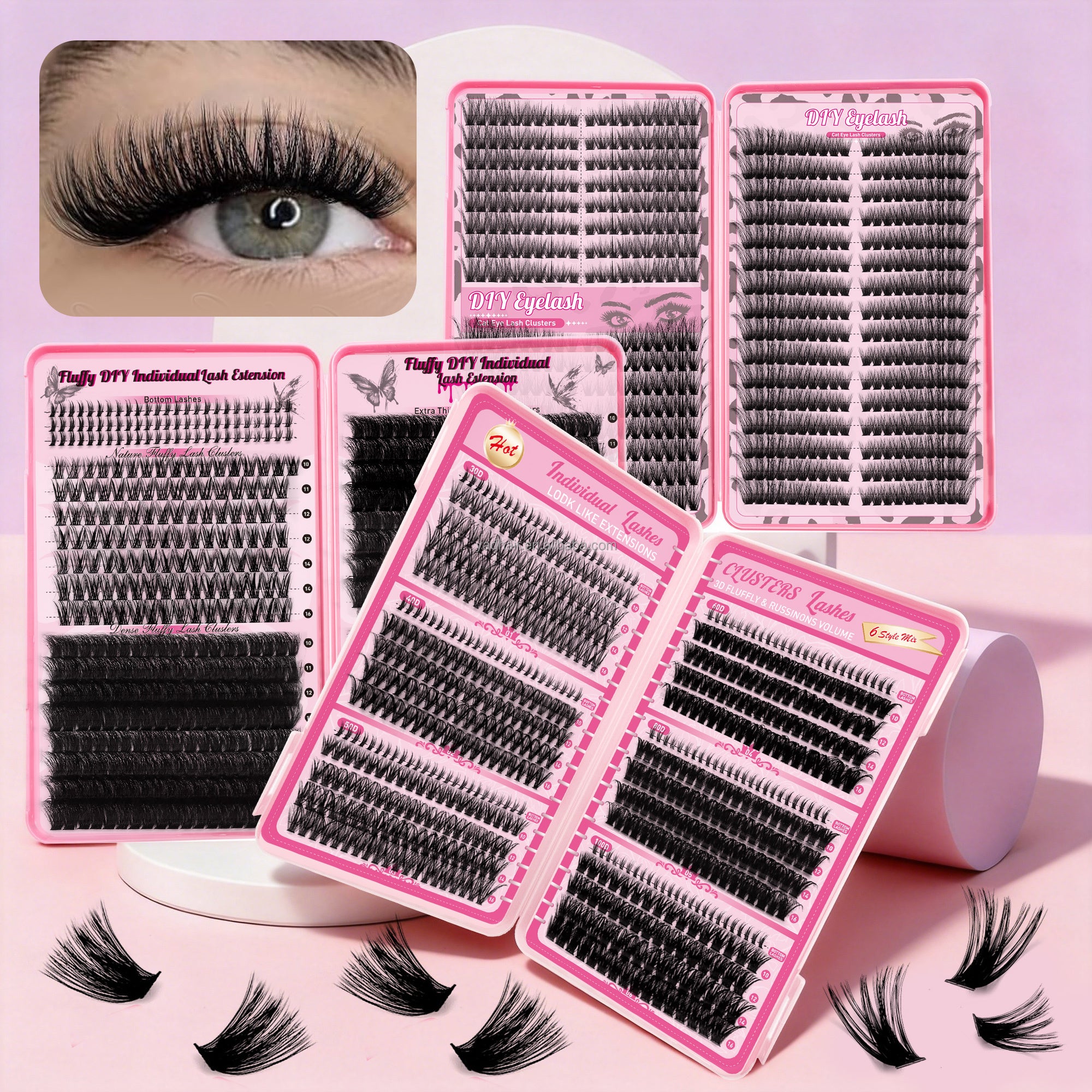 European American Synthetic Hair Eyelash Book Mixed Large Capacity 12 Rows 40/60/80/100D for Segmented Handmade Eyelash