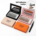 Factory Prices Handmade Mocha Brown Pre-glued No Glue Reusable Waterproof Synthetic Hair Eyelashes Clusters Custom Black Box