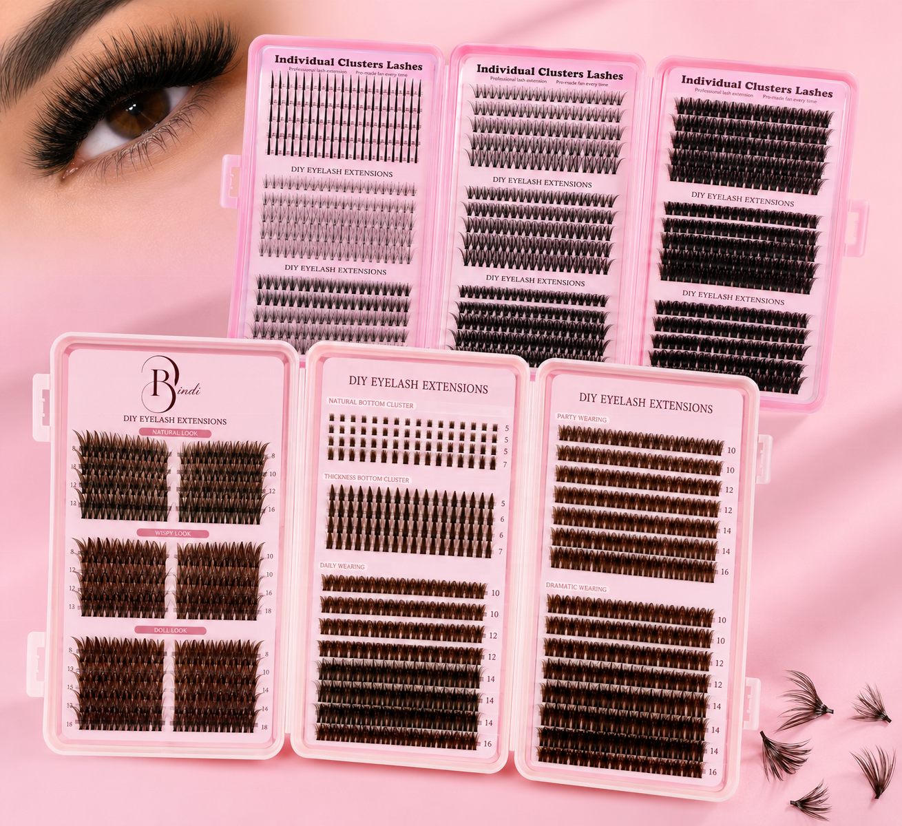 Fluffy Diy Fox Lash Cluster Tray Fairy Manga Individual Largecapacity Three-fold Lash Cluster Book with Spike Bottom Eyelash Kit