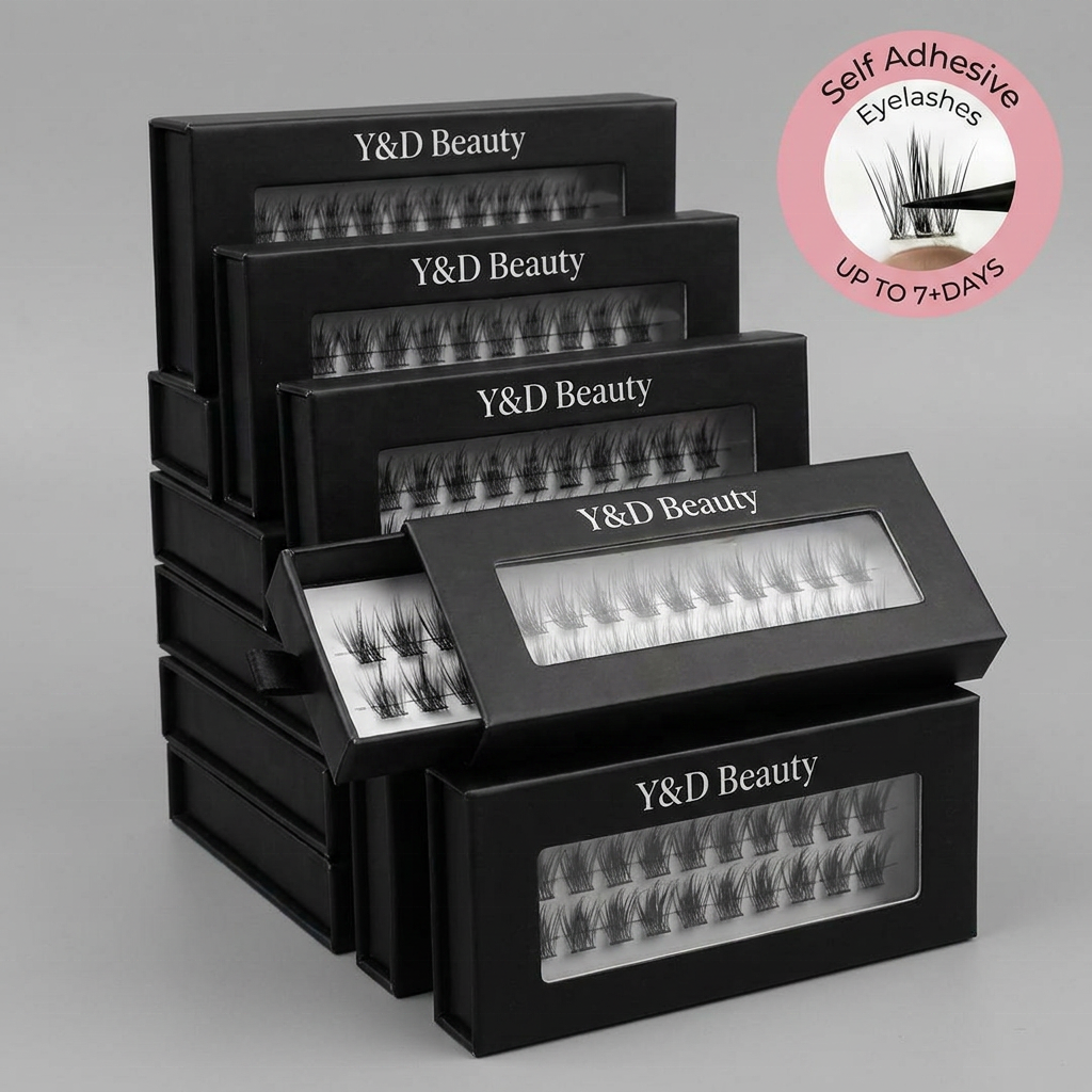 Glueless Self Adhesive Korean PBT Segment Lashes D Natural Handmade Fan Eyelashes Cluster Press Long-Lasting 7-15 Days Synthetic