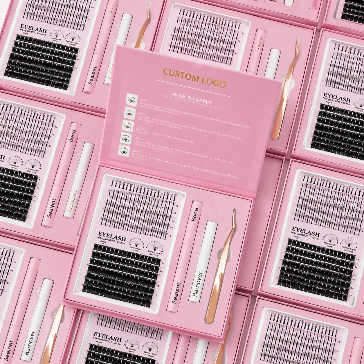 Luxury Handmade Private Label PBT Fiber Cluster Lashes Customizable Manga Fan Lash Kit Custom Logo Wholesale
