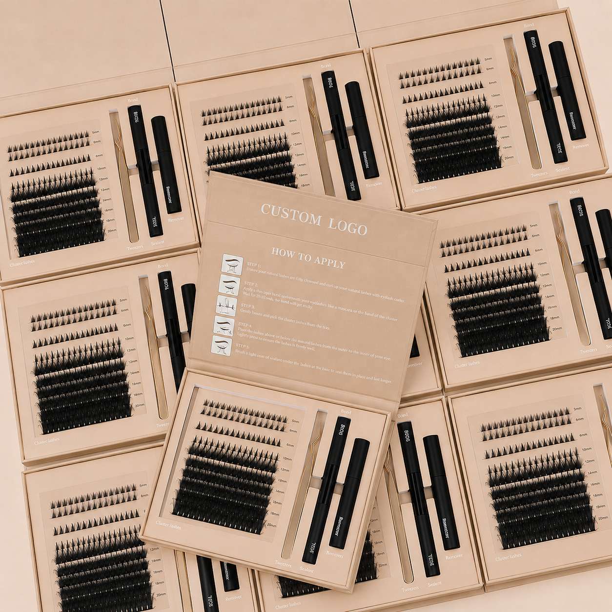 Luxury Private Label DIY Lash Extension Kit for False Eyelashes Spike Lash Cluster Handmade Volume 6D-20D 12 Rows Wispy