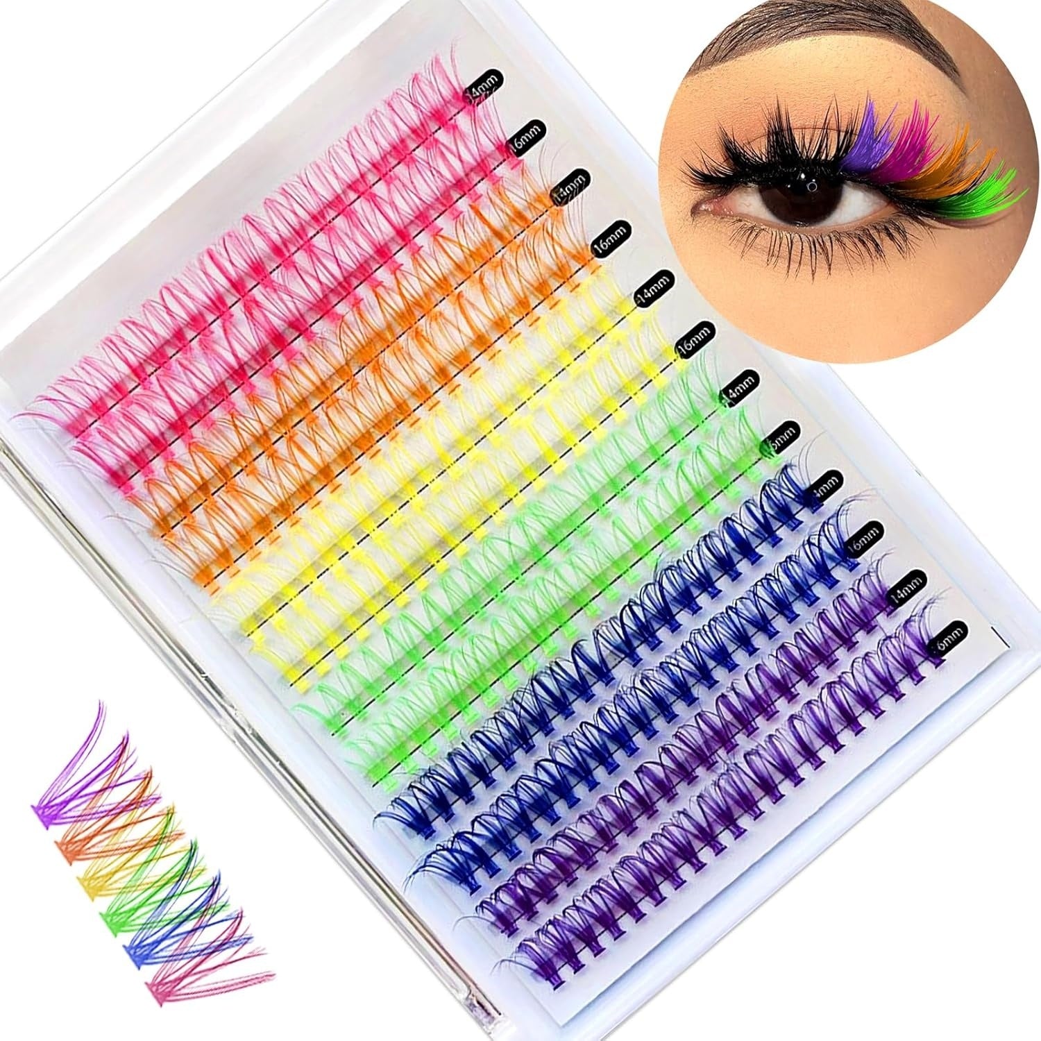 Manga Fairy Style 6 Colors Mixed 240 Pcs D Curl 14-16mm DIY Natural Soft For Cosplay Halloween Stock Pro Colored Lash Clusters