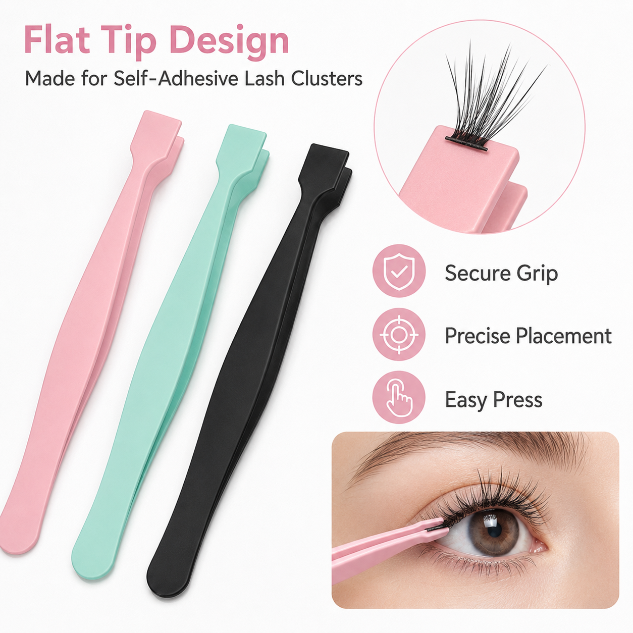 Non Stick Glue Tweezers Private Label Custom Logo Rounded Black Stainless Steel Anti-stick Rounded Tips Lash Cluster Tweezers