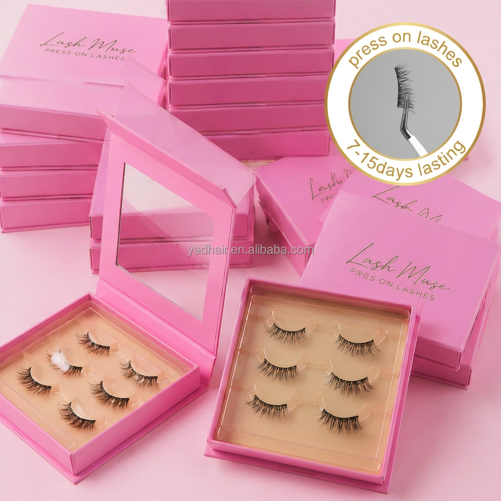 Pre-Glued for Half Lashes Wispy Self Adhesive Thin Band Cruelty-Free Reusable Black Color Plant Fiber Custom Logo Strip