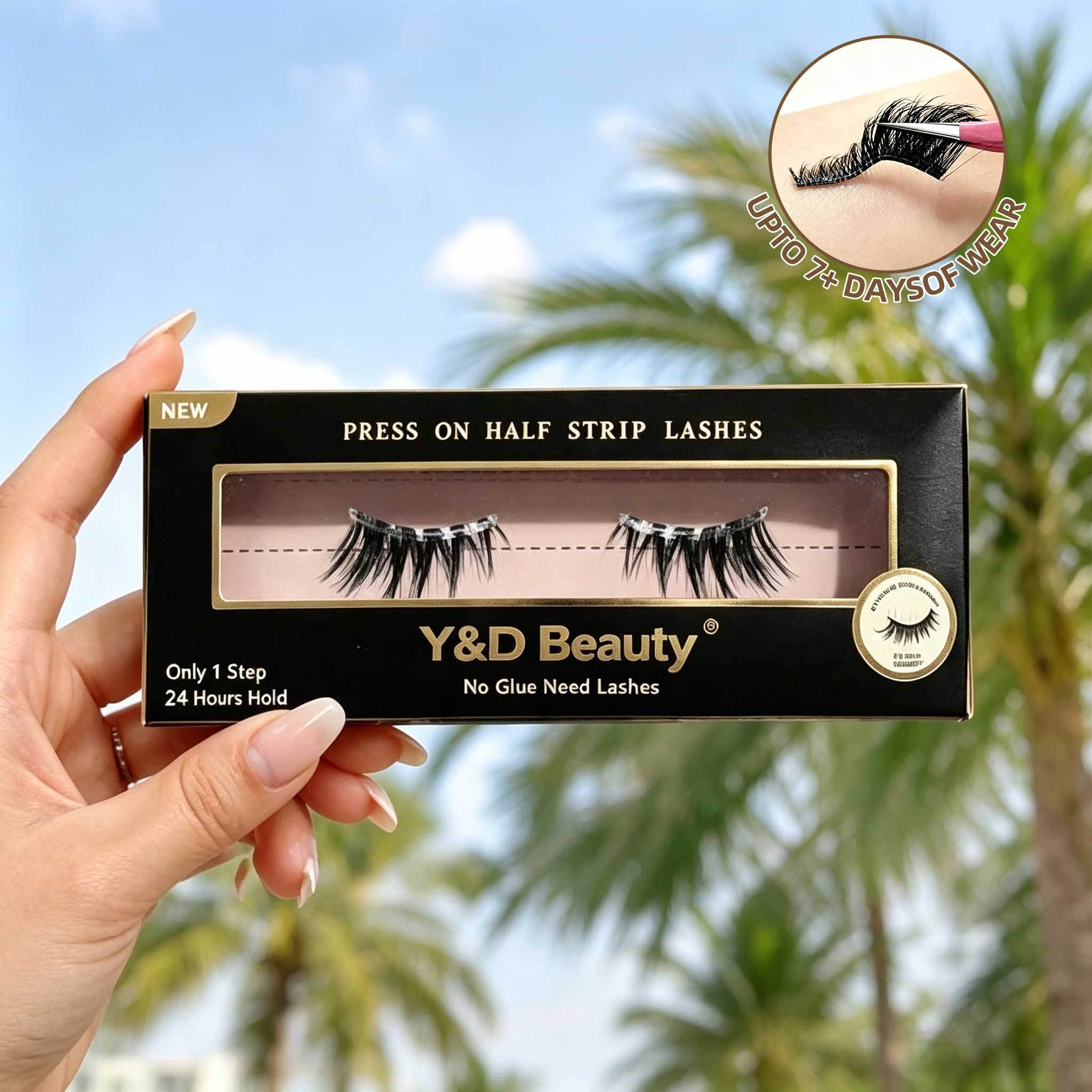 Private Label Black Self Adhesive Pre-glued Half Lashes Wholesale Faux Cils No Glue Need Custom Packaging Press-on Half Eyelash