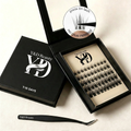 Private Label Brown Black Handmade Synthetic Hair Self Adhesive Clusters Custom Logo Wispy Long Lasting 7days Press Lash 12 Rows