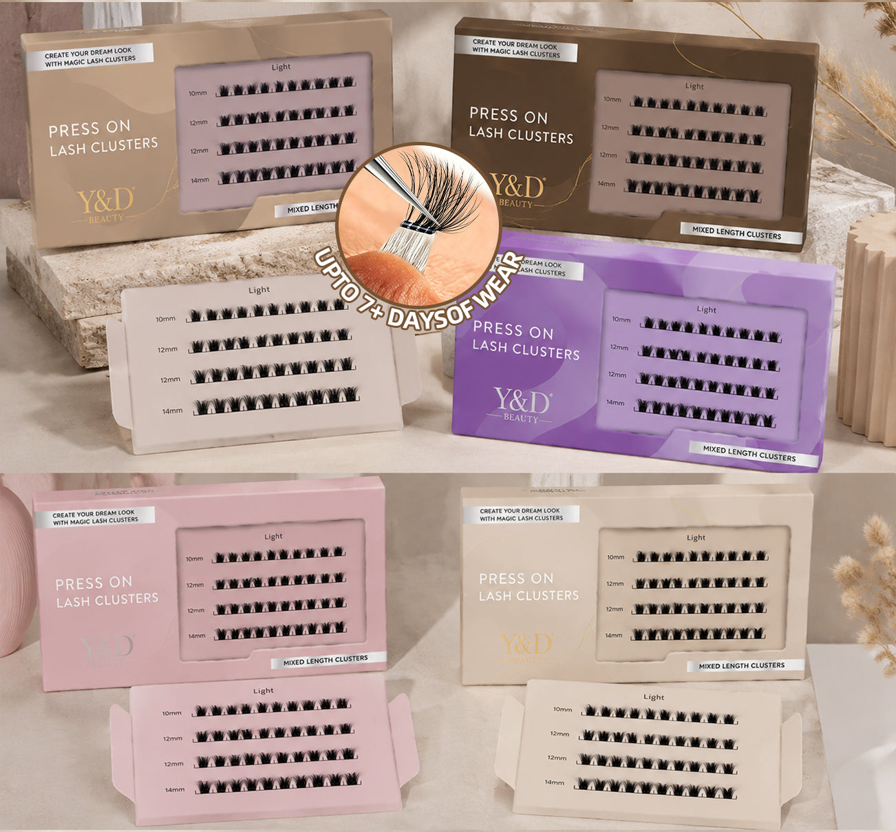 Private Label Custom Logo Handmade Presson Lash Clusters PBT Fiber 12 Rows Knot Free Reusable Stock Daily Self Adhesive