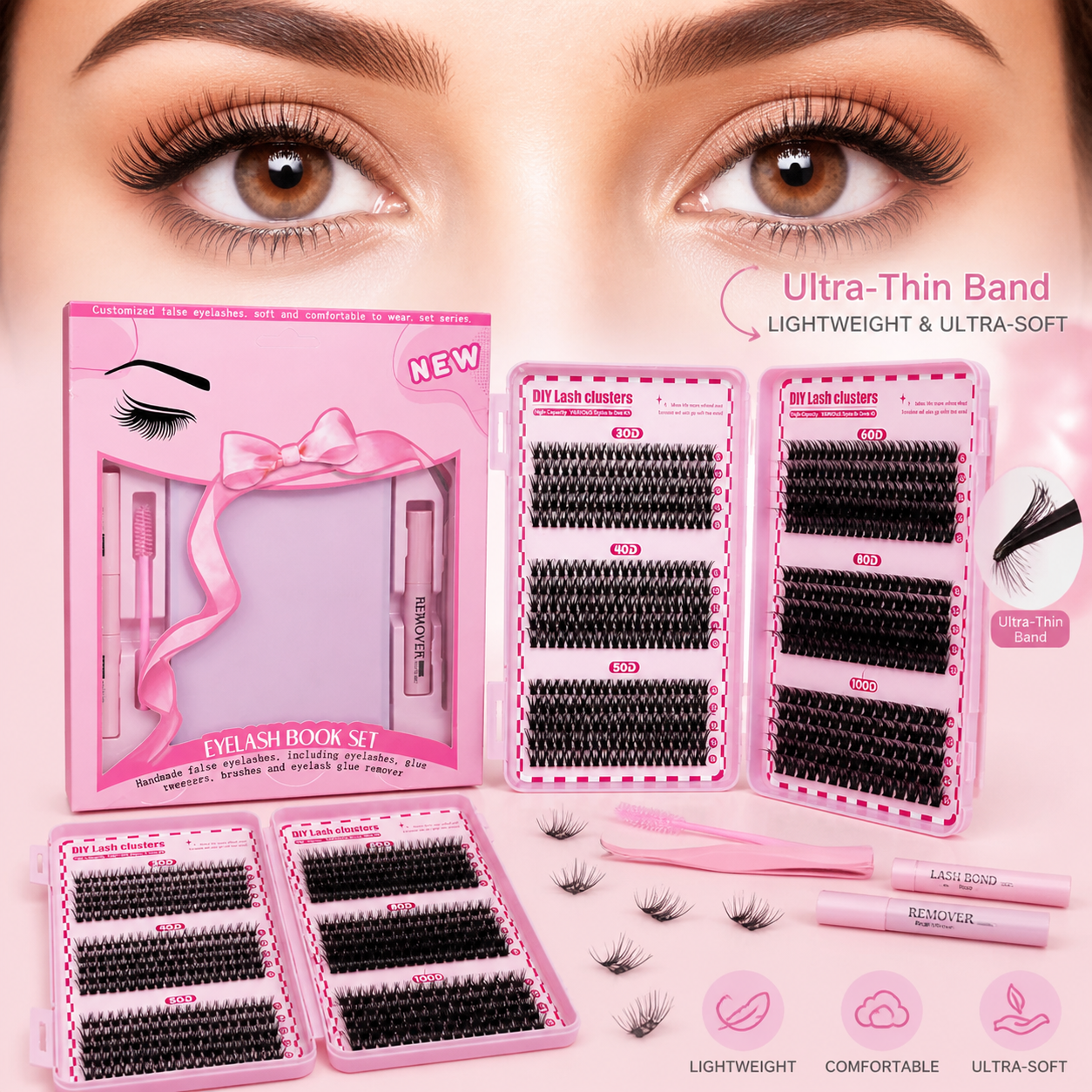 Private Label Handmade D for Individual Lash Tray Natural 300d Volume Lash Clusters Wholesale Super for DIY Clusters Book