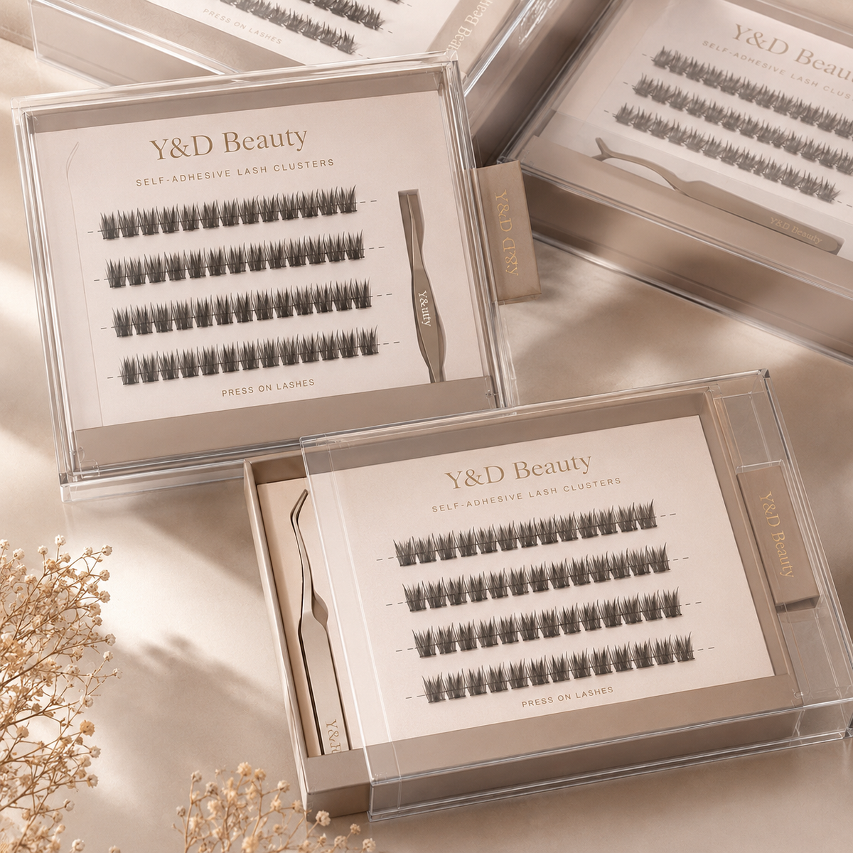 Private Label Handmade Pre-Glued Synthetic Hair 3D Wispy DIY Reusable Naturel Invisible Cat Eye 12-Rows Press-On Lash Cluster