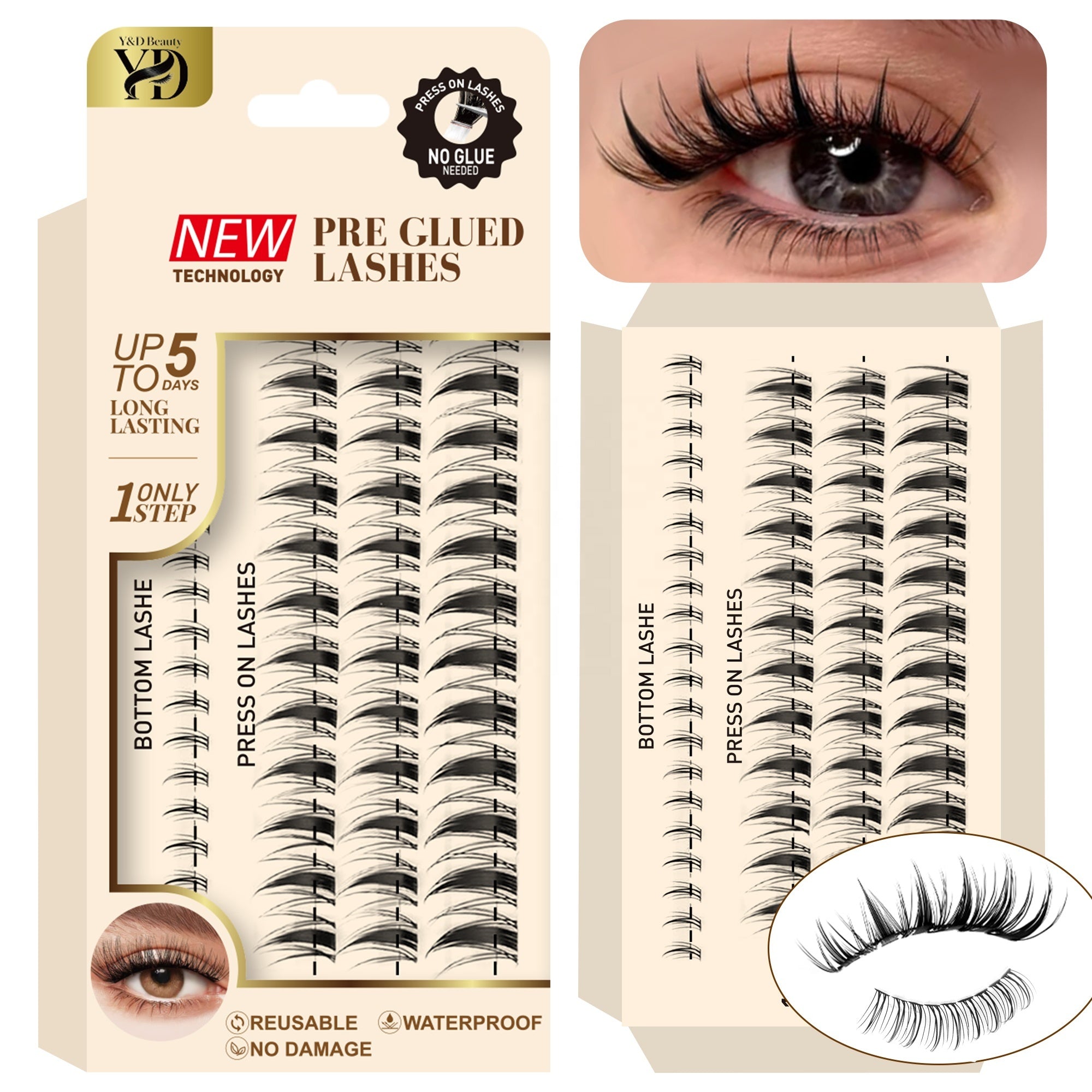 Private Label Handmade Waterproof Self Adhesive 12 Rows Volume 6D-8D Mega Volume Sharp Base Press False Eyelash Clusters