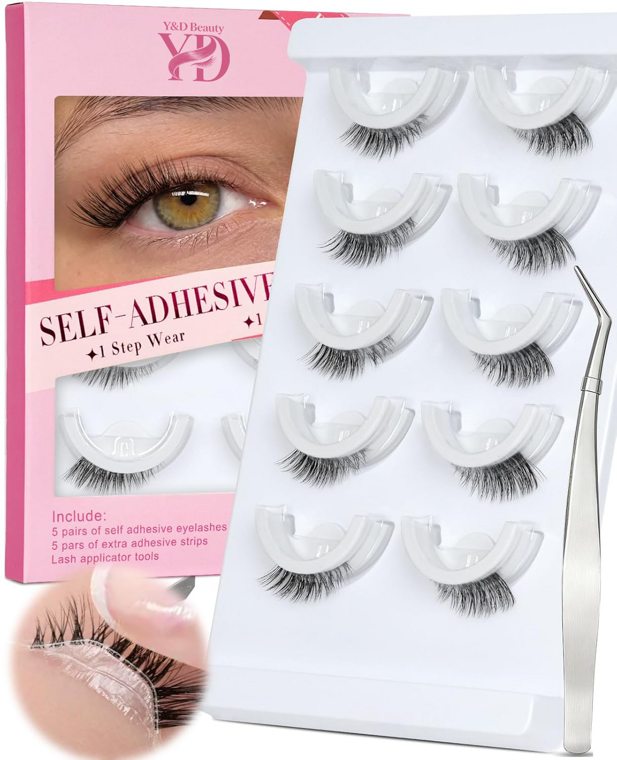 Reusable 3D Self Adhesive Half Eyelashes Handmade Press on Full Strip Eye Lashes Wholesale 5-7 Days Hold Pre-Glued Nature Lashes