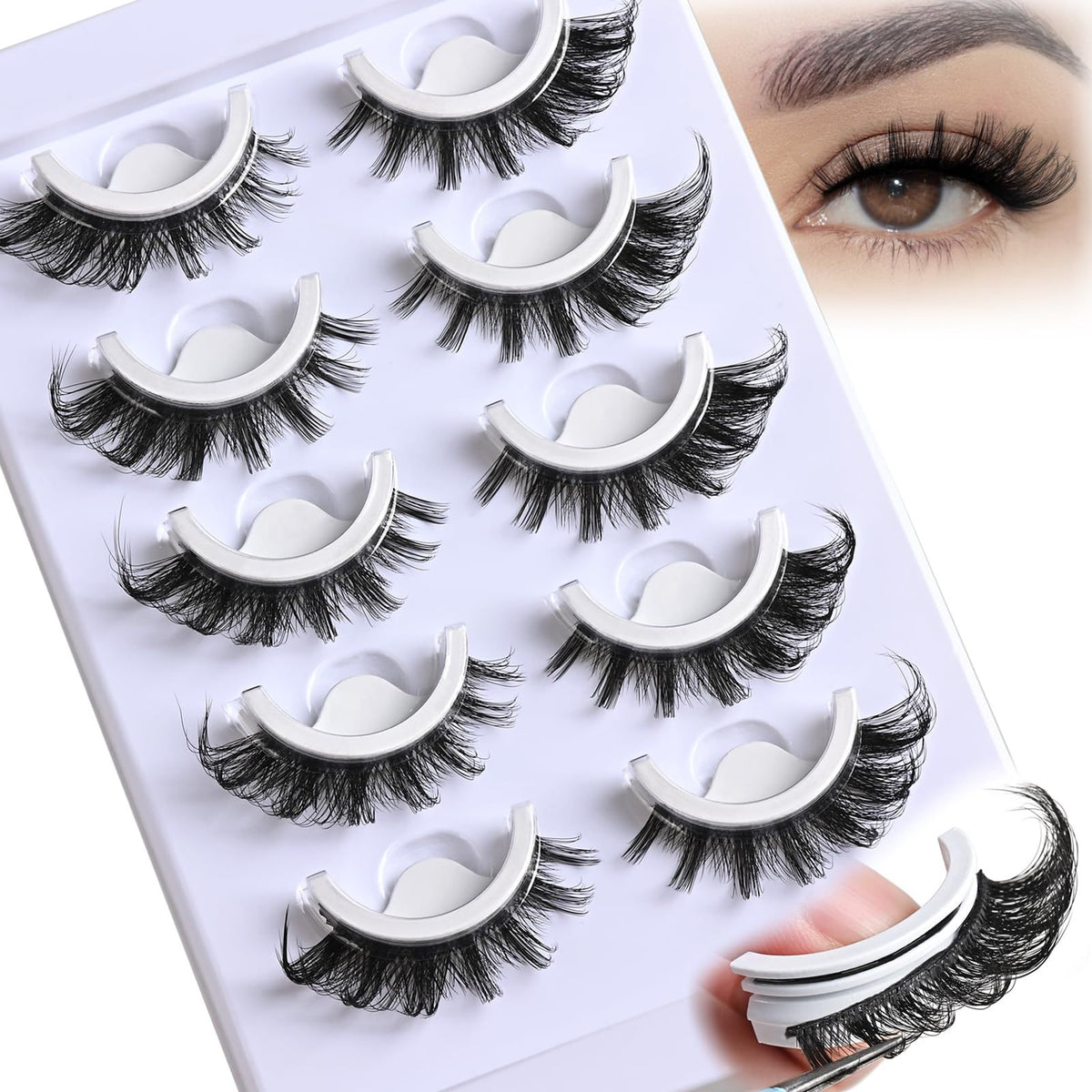 Reusable Fox Eye Self Adhesive Strips Eyelashes No Glue Needed Wispy Natural False GluelessLash Pack Cat Eye Press on Eyelash