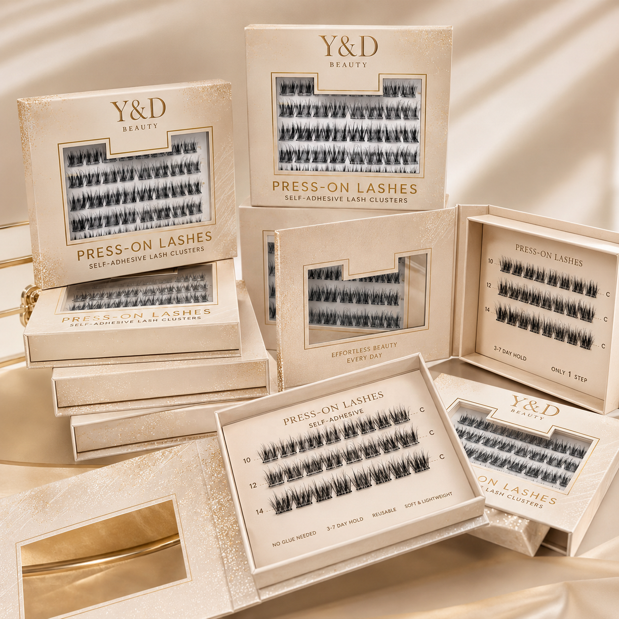 Reusable Self Stick Press on Lashes Waterproof Synthetic Hair Custom Lash Clusters Kit Long Lasting 7 Days for Pre Glued LASHES