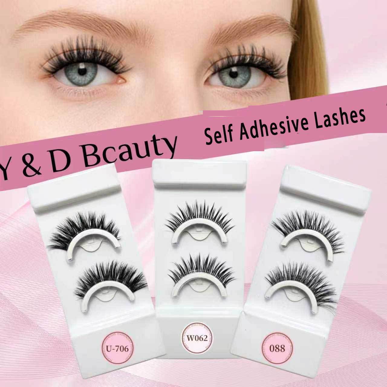 Self Adhesive Eyelashes Reusable Natural Pre-glued Strip Lashes No Glue Cat Eye Lashes 3d False Lashes Wispy Faux Mink Eyelashes