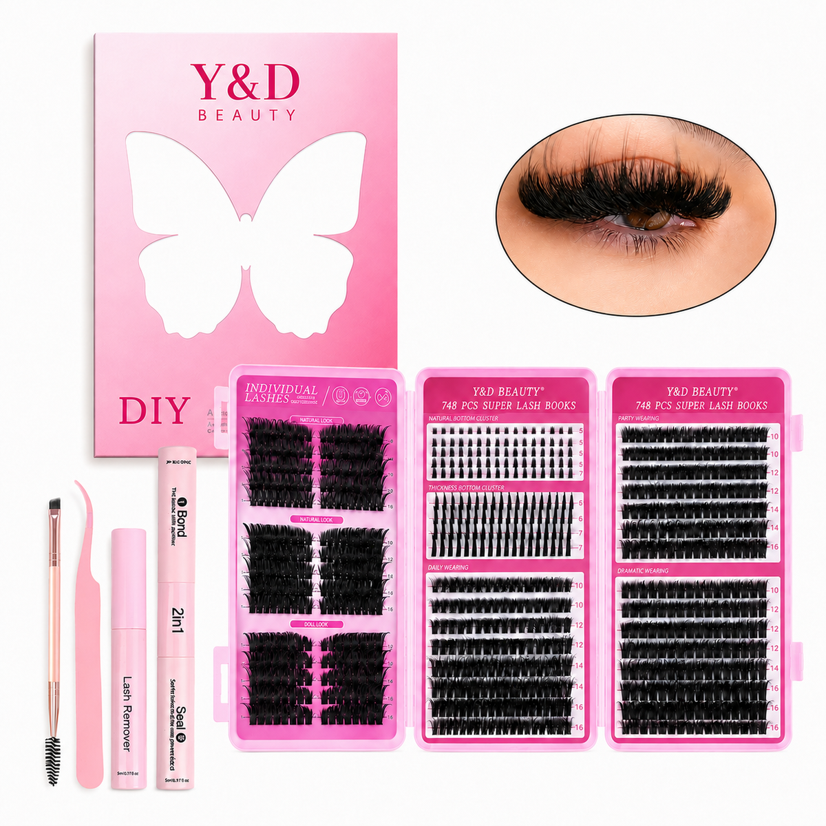 TikTok Trendingdiy Mega Fox Eye Fairy Spiky Fluffy Cluster Lashes 30d 40d Individual Eyelash Extension Book Kit Tray Custom logo