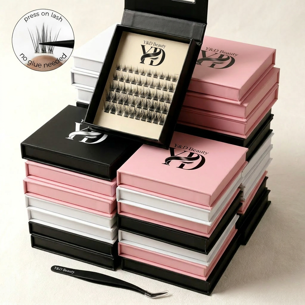 Waterproof Handmade Synthetic Hair Lightweight Pre-Glued Bond Press Clusters Lashes Self-Adhesive 12 Rows High Quality Custom