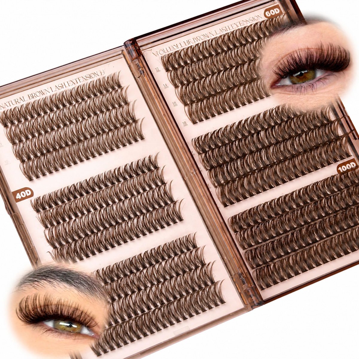 Wholesale 3D Brown for Synthetic Hair Cluster Lashes Custom Logo Eyelash Kit Pre-Cut Segmented 12 Rows Mocha Brown Individual