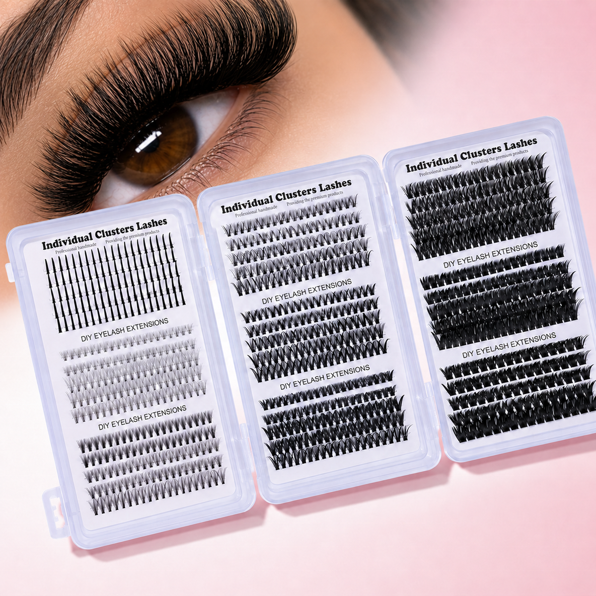 Wholesale 3D Fluffy Thin Band Diy Lash Cluster Kit D Curl10-24mm 200D-60D Segment Bottom Lashes Spiky Cluster Lashes Book Tray