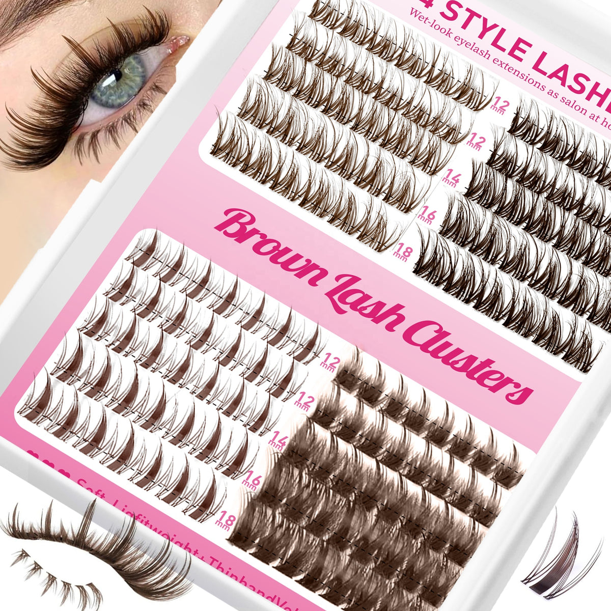 Wholesale 3D Mocha Brown Fluffy Cluster Lashes Custom Logo Eyelash Kit Pre-Cut Segmented Natural Lashes Clusters for Clean Girl