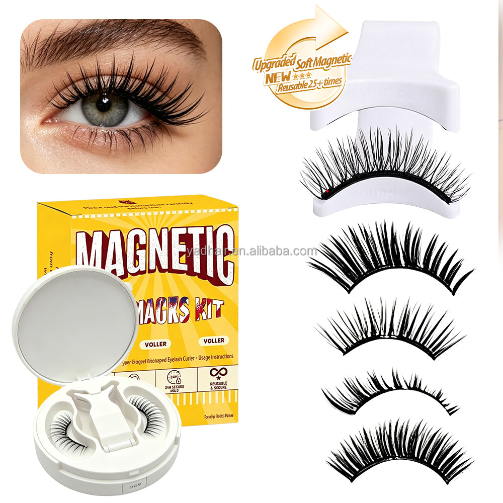 Wholesale 3D Soft Magnetic False Eyelash Natural Look Without Eyeliner Glue-free Lash Waterproof Lightweight Magnetic Lashes Kit