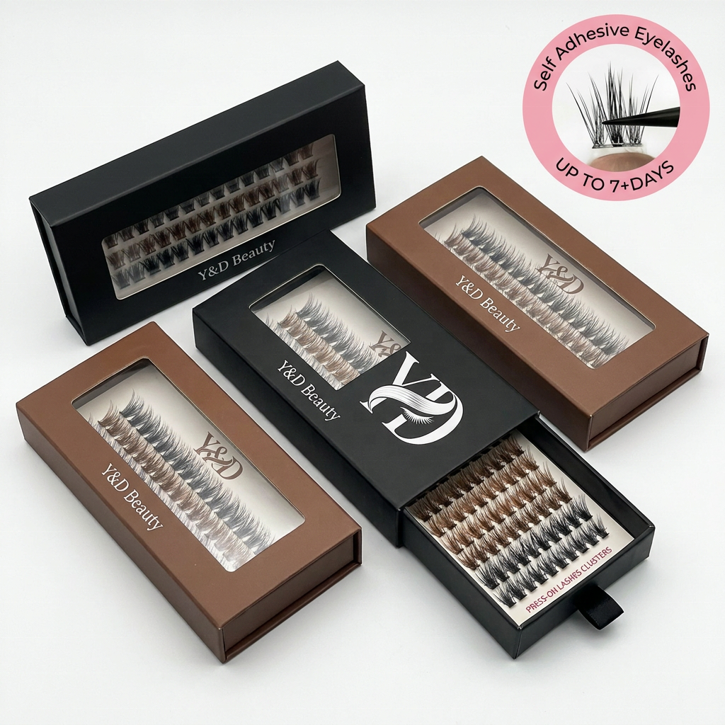 Wholesale 7-15 Day Self-Adhesive Cluster Lash Glueless DIY Press on Pre-Glued Mocha Brown Black Lash Cluster Kit Private Label