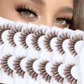 Wholesale Clear Band Full Strip Lashes 3D Plant Fiber Reusable CDCurl Brown Eyelashes Lightweight Natural Wispy CatEye