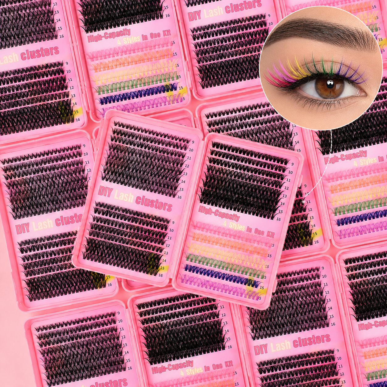 Wholesale Colored Cluster Lash Book Pre-cut Rainbow Colorful Mixed Diy Halloween Individual Cluster Eyelashes Extension Kit