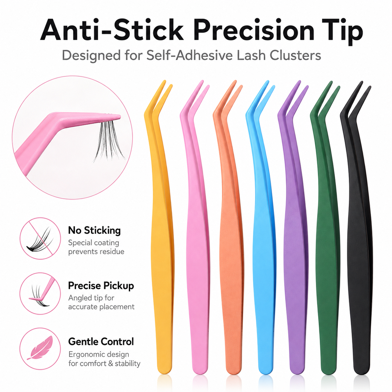 Wholesale Diy Lash Tweezers Stainless Steel Glue Resistant Non-stick Coating Perfect Grip Rounded Tips Eyelash Cluster Tweezers