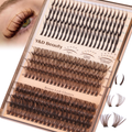 Wholesale Handmade Diy Spiky Manga Espresso Brown Fluffy 12 Rows Cluster Lashes Bottom Mix LengthThin Band Lightweight