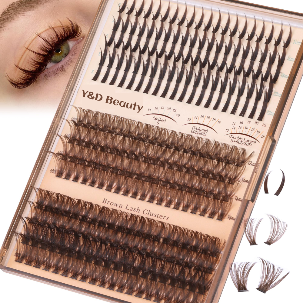 Wholesale Handmade Diy Spiky Manga Espresso Brown Fluffy 12 Rows Cluster Lashes Bottom Mix LengthThin Band Lightweight