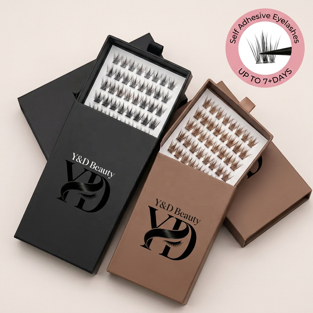 Wholesale Handmade Synthetic Hair 3D DIY Espresso Brown Preglued Lashes Cluster Kit Press-On Lashes Box Quiet Luxury Custom Logo