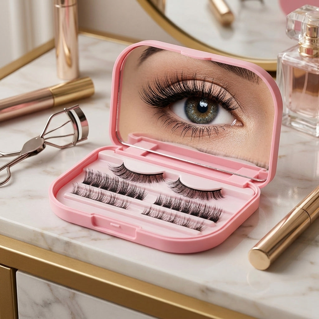 Wholesale Handmade Synthetic Hair Full Strip False Eyelash Cluster Mirror Kit Thin Band Bulk Private Label Spike Lash Clusters