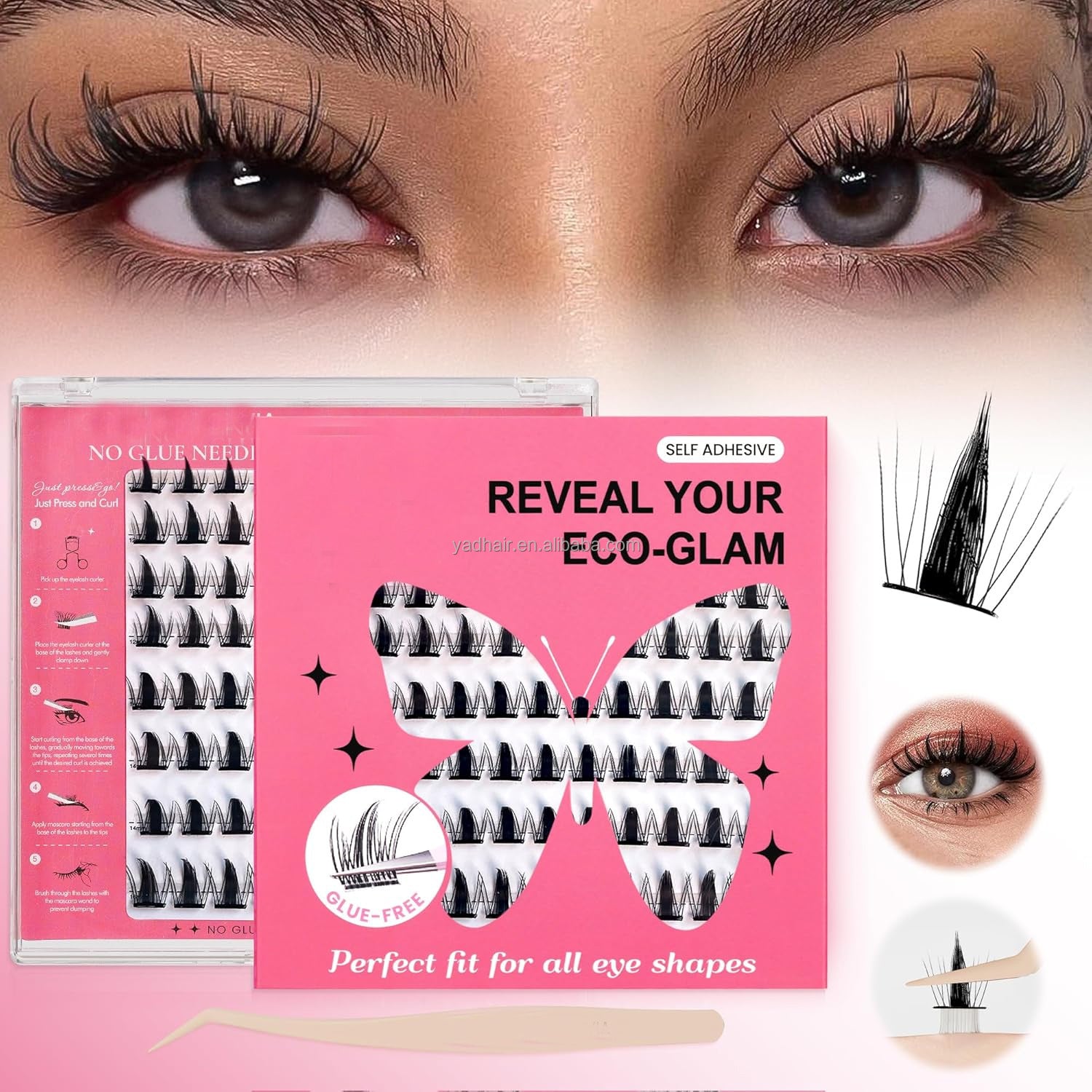 Wholesale Press on Fairy Cluster Lashes No Glue 7 Days Self Adhesive Korea Private Label Natural Eyelash Cluster Custom Logo Kit