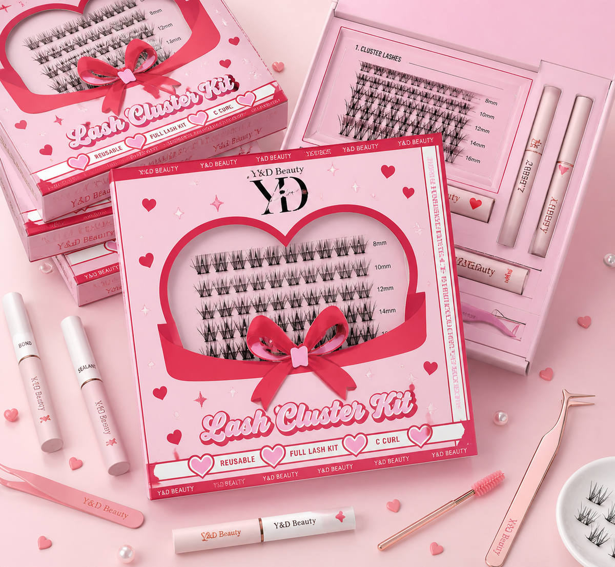 Wholesale Private Label Natural DIY Handmade Cluster Eyelashes d for Pre Cut Lashes Vendor Kit Custom Logo Box