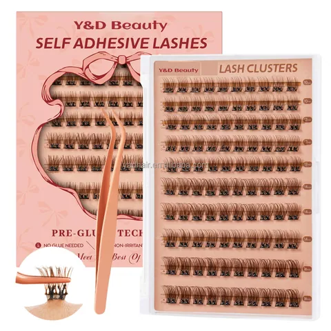 Self Adhesive Pre Glue Brown Eyelash Clusters Kit Wispy Press