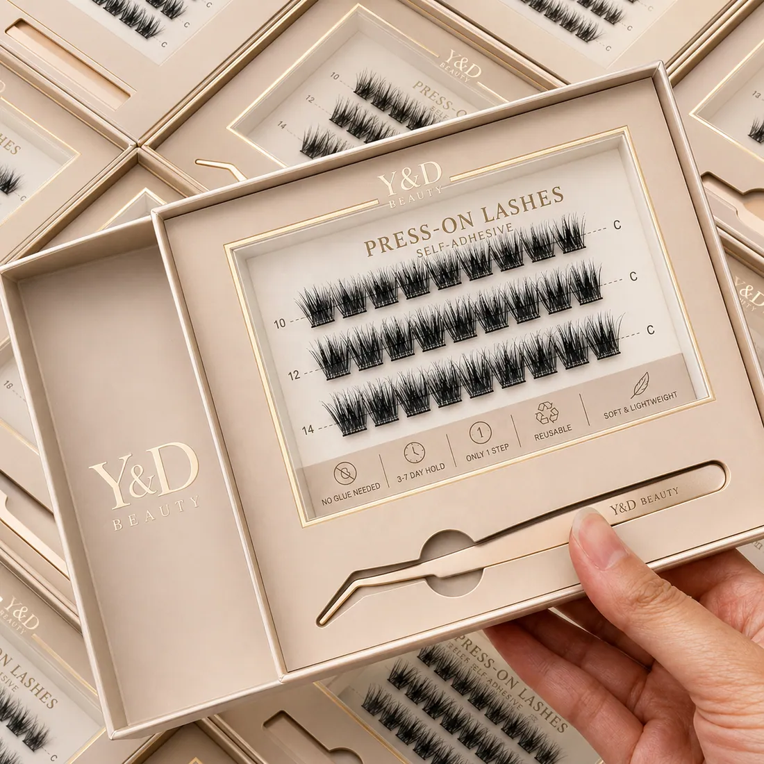 Luxury Khaki Drawer DIY Eyelashses Box 7 Days Wear Glue Glued