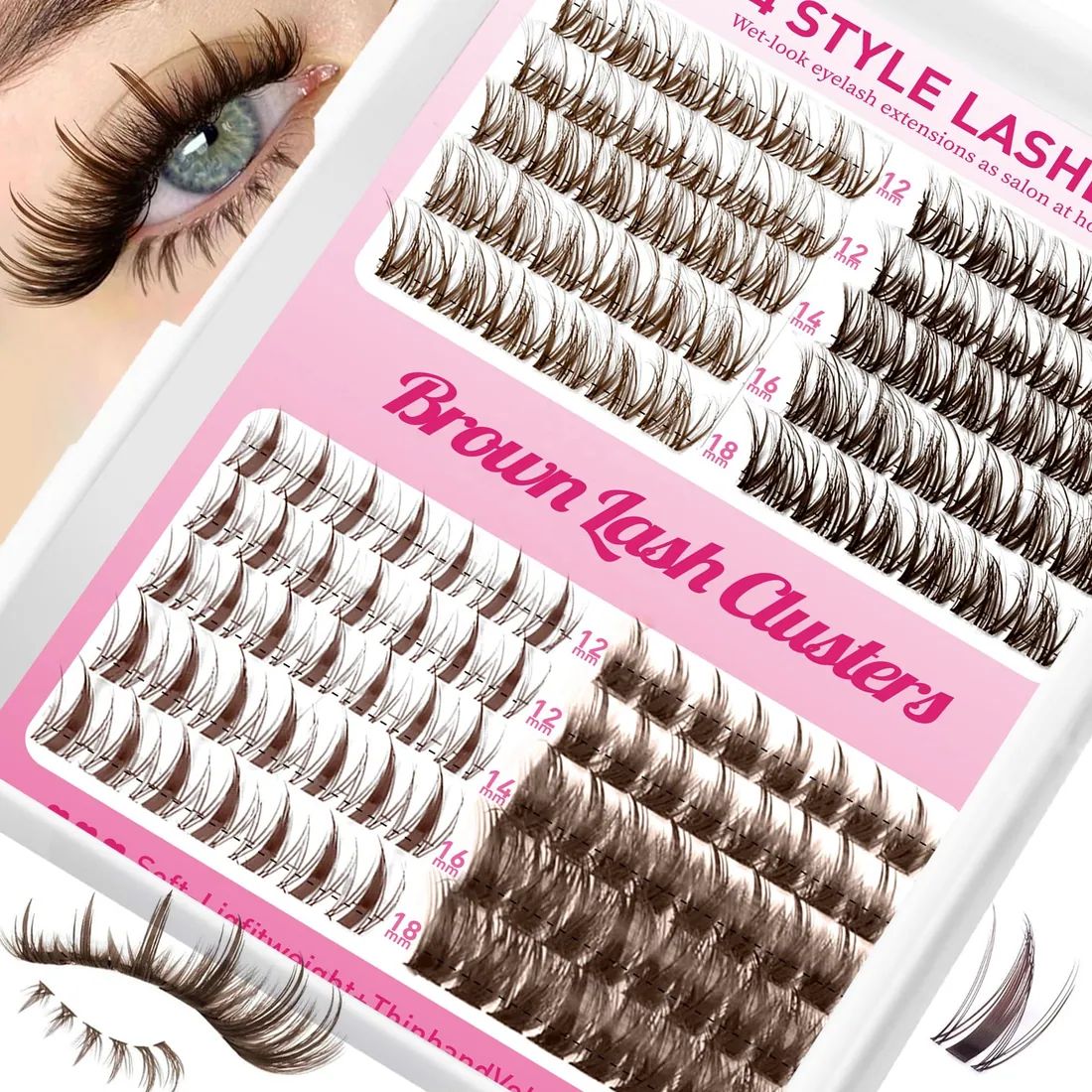 Wholesale 3d Mocha Brown Fluffy Cluster Lashes Eyelash Kit